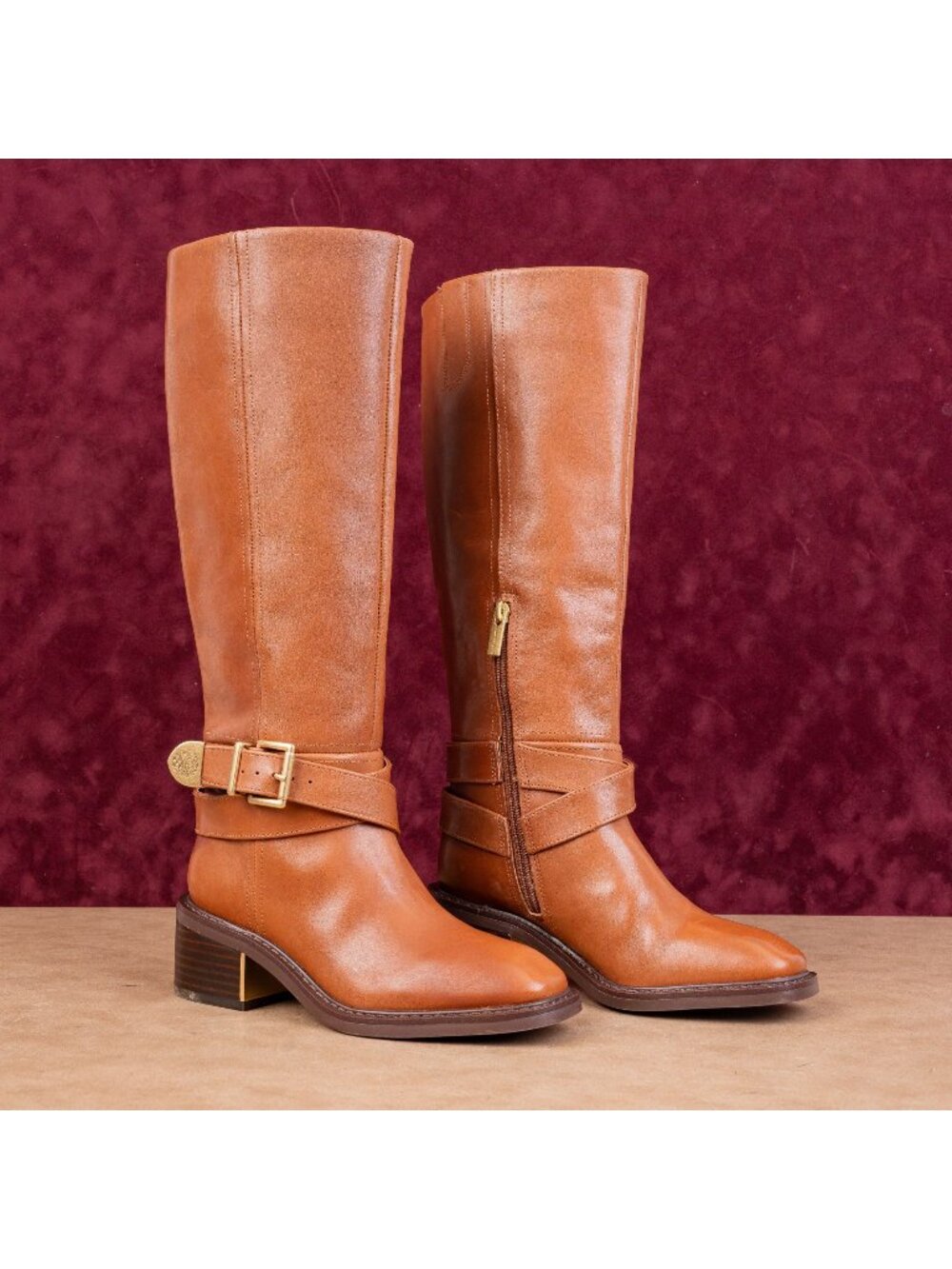 Vince Camuto Women Gin Brown Leather Fashion Heel Fashion Knee Boots sz 5.5